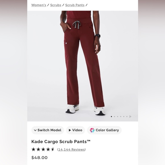 Figs Kade Cargo Scrub Pants in Burgundy - Picture 1 of 3